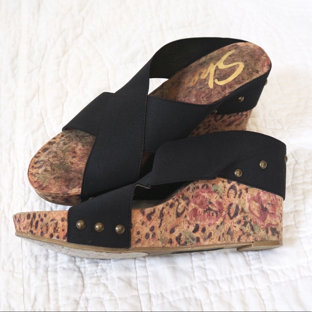 Skechers Floral Cork Wedge Sandals Size 9